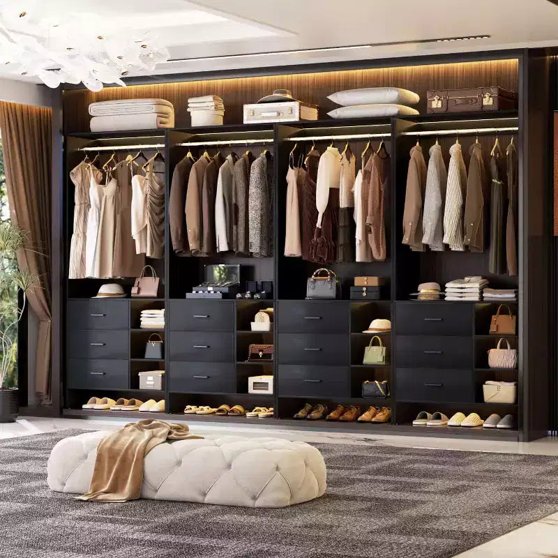 Besiost Set di 4 organizer per armadio con cassetti in legno e aste appendiabiti