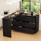 Credenza/Mobile Buffet Intelligente Girevole/Allungabile con 6 Cassetti, Piano d'Appoggio Estensibile, Tappetino Antiscivolo, Tavolo da Pranzo Girevole, Dispensa ad Isola per Cucina