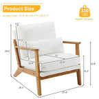 Poltrona d'accento rivestita in misto lino con gambe in legno e un cuscino, beige