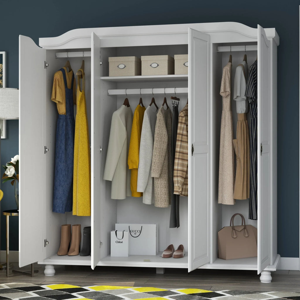 Palace Imports Armadio Kyle a 4 Ante in 100% Legno Massello con Ante in Legno Massello o a Specchio