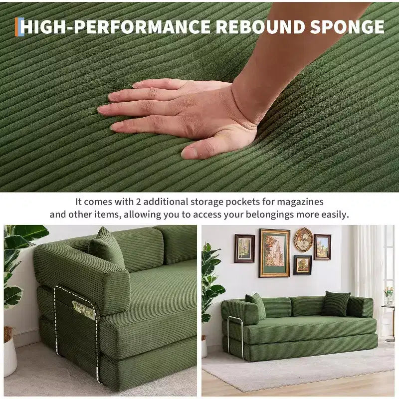 Divano Letto Convertibile 5-in-1, Divano Letto Modulare in Velluto a Coste da 78,8 Pollici con Struttura Robusta, Futon Multifunzionale per Piccoli Spazi, Soggiorno e Camera degli Ospiti