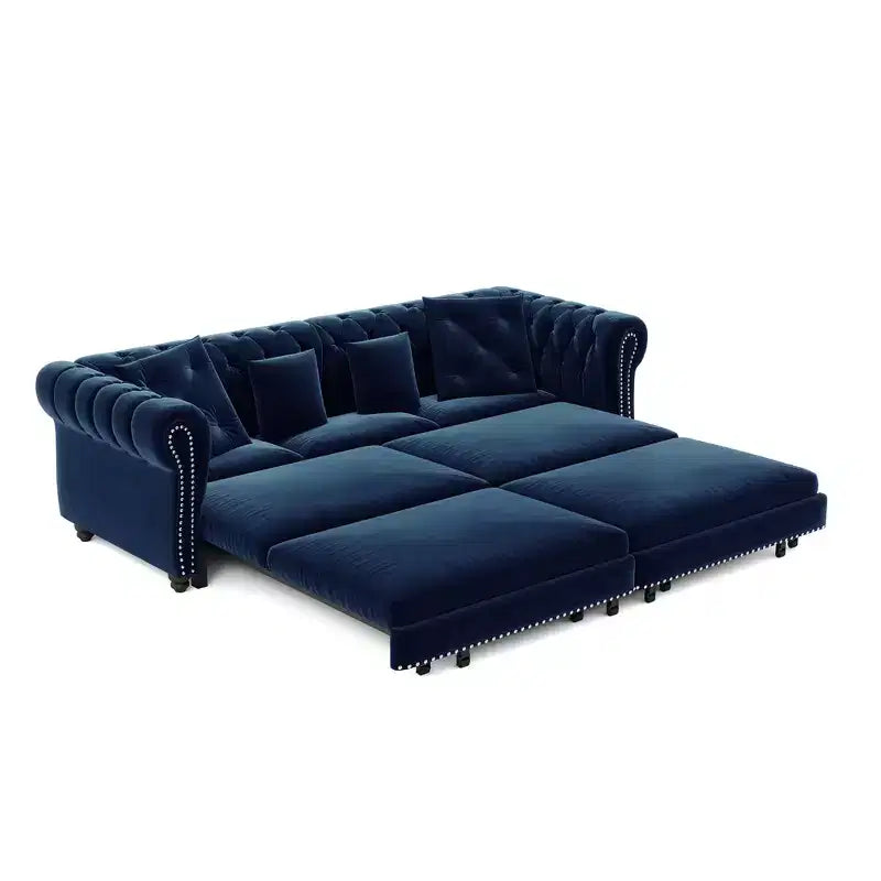 Divano Letto Estraibile 3-in-1 King Size in Velluto Whisen e Divano Letto Convertibile con Ottomana Mobile, Design Trapuntato