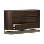 Comò moderno a 6 cassetti con design a bordo vivo, base in metallo e costruzione durevole in legno misto