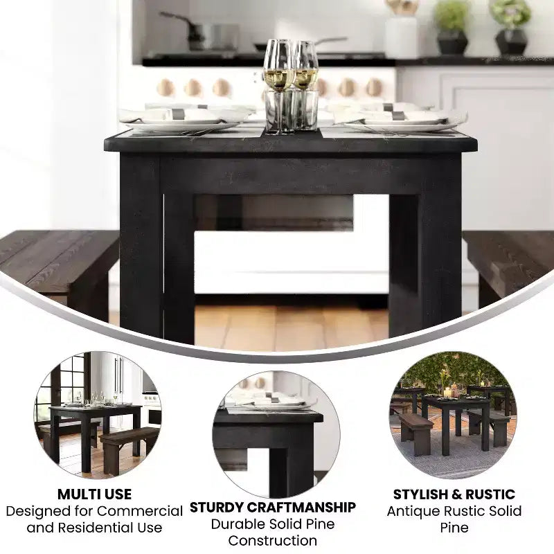 Flash Furniture Tavolo da Pranzo Rettangolare Rustico in Pino Massiccio 46 x 30