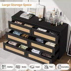 Cassettiera in Rattan per Camera da Letto con 6 Cassetti, Comò Largo Moderno in Stile Fattoria da 120 cm, Mobile Contenitore in Legno per Armadio, Soggiorno, Corridoio