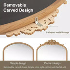 Specchio da parete marrone con cornice in legno ad arco intagliata classica e base in rattan, 37 pollici L x 71 pollici A