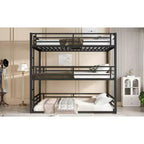 Letto a castello triplo completo, in metallo, con ringhiere di sicurezza, letto a castello robusto con design a riduzione di rumore, nero