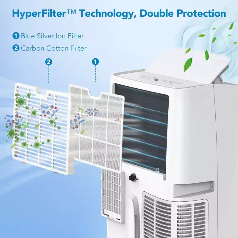 Condizionatore portatile da 10000 BTU, climatizzatore domestico con telecomando per ambienti fino a 42 mq, funzioni 3-in-1/timer 24 ore/ruote piroettanti