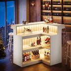 Mobile bar a L Lantine, tavolo da bar angolare a 4 ripiani con mensole e porta calici da vino per pub domestico