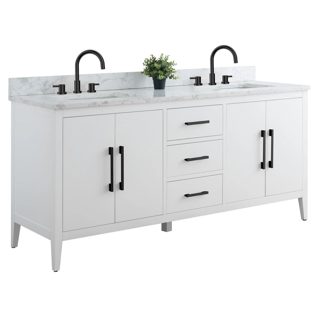 Mobile lavabo doppio Vanity Art 72 per bagno con piano in marmo composito