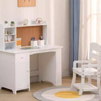 Scrivania per bambini, set scrivania e sedia per ragazzi e ragazze, tavolo da scrittura per bambini in legno con libreria, bacheca, armadietto e cassetto per età 3-8