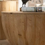 Tavolino contenitore rotondo retrò, in legno, adatto per soggiorno, sala da pranzo o ufficio.