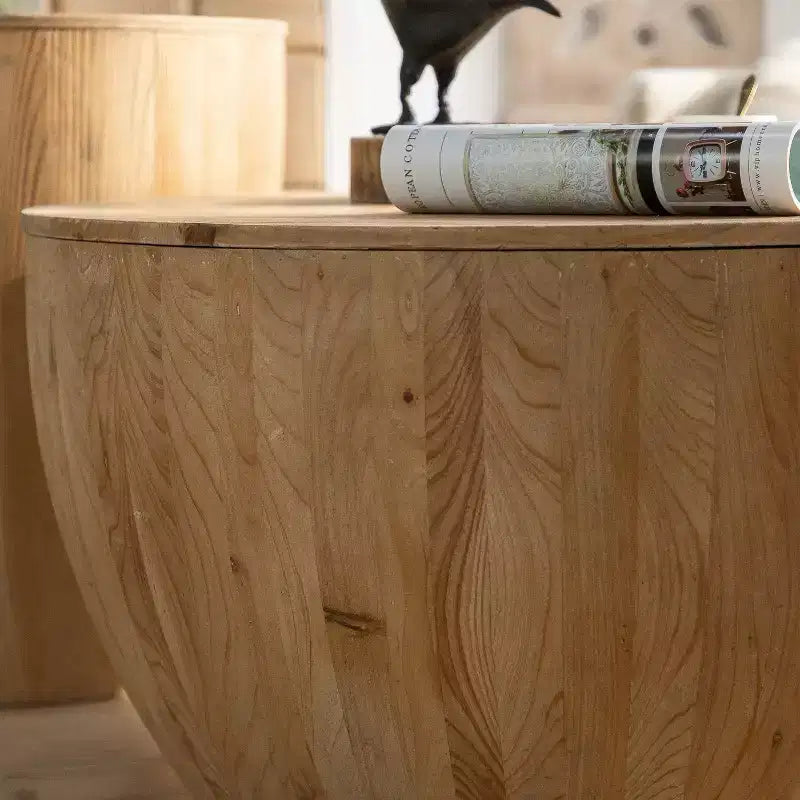 Tavolino contenitore rotondo retrò, in legno, adatto per soggiorno, sala da pranzo o ufficio.