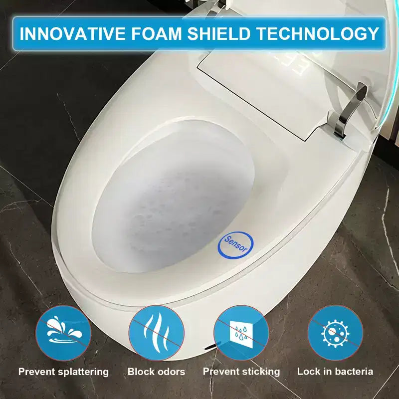 Vaso Bidet Intelligente con Coperchio e Sedile ad Apertura/Chiusura Automatica, Scarico con Sensore a Piede, Senza Serbatoio Monoblocco Allungato, Sedile Riscaldato