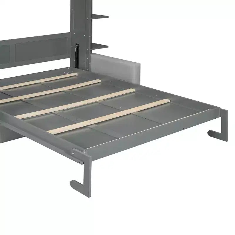 Letto a scomparsa Queen Murphy con divano, letto a scomparsa Queen Size con armadio, letto a parete pieghevole con libreria e mensole per camera degli ospiti o ufficio
