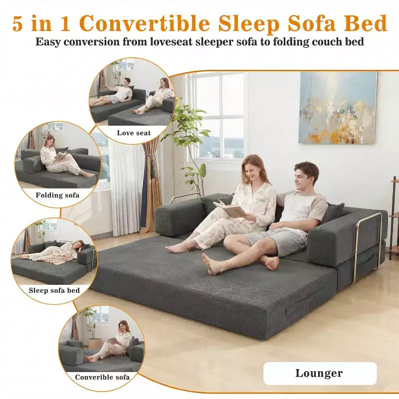 Dyonery 78Divano Letto Pieghevole Convertibile in Corduroy King Size Divano Letto a Pavimento Combinazione 4-in-1 Divano Modulare Componibile Divano Comodo Pieghevole.