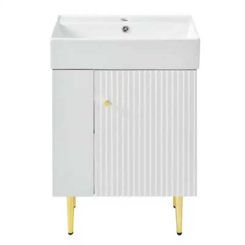 21.6 Mobile da bagno bianco, Mobile combinato, Armadietto contenitore per bagno, Lavabo singolo in ceramica, Vano contenitore a sinistra