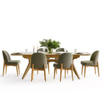 Set da pranzo da 7 pezzi, tavolo allungabile 78-96 con base a cavalletto e sedie imbottite con gambe in legno massello-Panipeachy