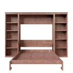 Letto a scomparsa matrimoniale/queen size salvaspazio con scrivania e libreria, marrone scuro - ModernLuxe