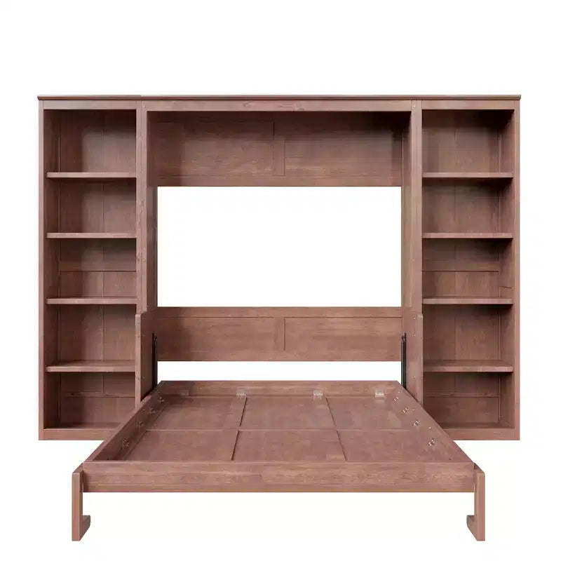 Letto a scomparsa matrimoniale/queen size salvaspazio con scrivania e libreria, marrone scuro - ModernLuxe