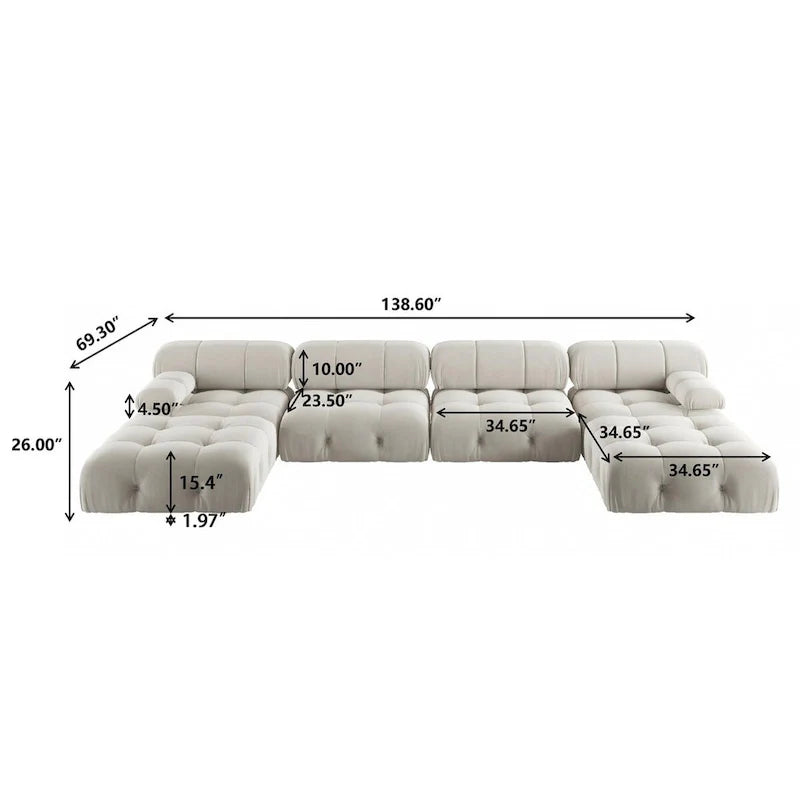 138 Divano componibile convertibile, Divani U-Shape in velluto minimalista