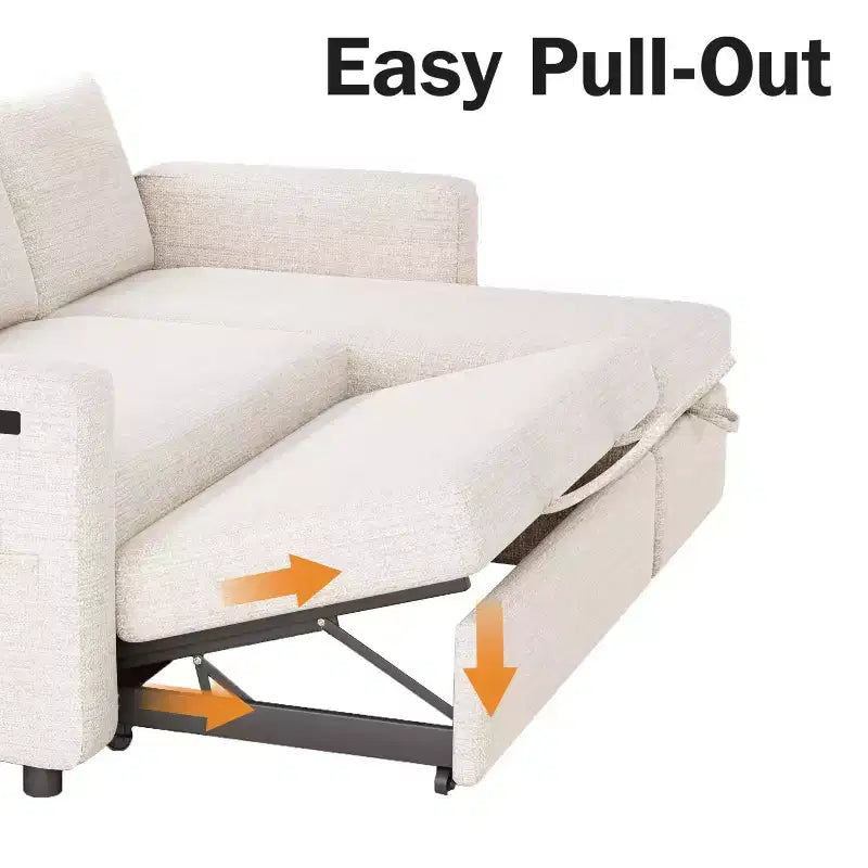 Dyonery Divano Letto Angolare 81, Divano Estraibile a L con Chaise Longue Reversibile con Contenitore, USB, Schienale Reclinabile