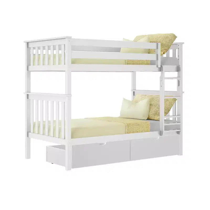 Letto a castello in legno massello singolo su singolo per bambini con cassetti portaoggetti sotto il letto