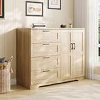 Guardaroba Armadio in Legno H 43.3 con 4 Cassetti e Asta Appendiabiti, Mobile Contenitore Multifunzionale per Camera da Letto