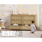 Cassettiera in Rattan per Camera da Letto con 6 Cassetti, Comò Largo Moderno in Stile Fattoria da 120 cm, Mobile Contenitore in Legno per Armadio, Soggiorno, Corridoio