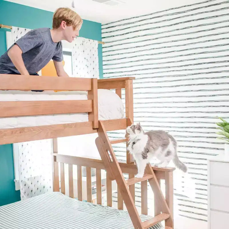 Letto a Castello in Legno Massello Max & Lily, una Piazza e Mezza con Letto Estraibile Contenitore e Scaletta per Bambini