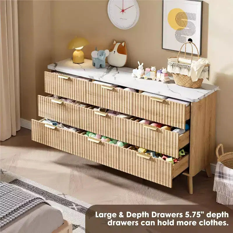 Cassettiera scanalata a 9 cassetti, Comò moderno, Mobile TV in legno, Design a profilo curvo, per soggiorno, corridoio
