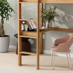 Letto a soppalco Okak Minimalism con scaletta, letto a soppalco singolo in legno di gomma con spondina di sicurezza e scrivania integrata, telai per letti per bambini, ragazzi