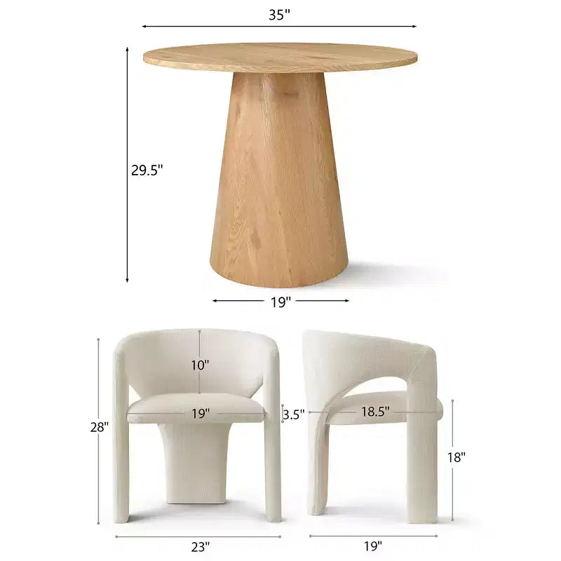 Set Tavolo da Pranzo Piccolo per 2, Sedie Imbottite Beige, Tavolo da Pranzo Rotondo con Piedistallo, Mobili da Cucina Moderni e Compatti-Panipeachy