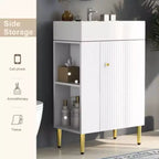 21.6 Mobile da bagno bianco, Mobile combinato, Armadietto contenitore per bagno, Lavabo singolo in ceramica, Vano contenitore a sinistra