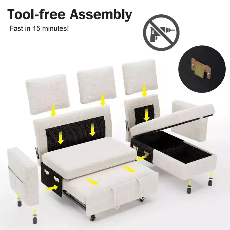 Dyonery Divano Letto Angolare 81, Divano Estraibile a L con Chaise Longue Reversibile con Contenitore, USB, Schienale Reclinabile