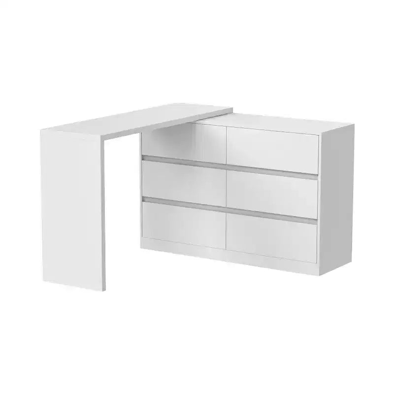 Credenza/Mobile Buffet Intelligente Girevole/Allungabile con 6 Cassetti, Piano d'Appoggio Estensibile, Tappetino Antiscivolo, Tavolo da Pranzo Girevole, Dispensa ad Isola per Cucina