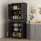 Dispensa da Cucina Moderna, Mobile Autoportante con Ante e Cassetti, Ripiani Regolabili