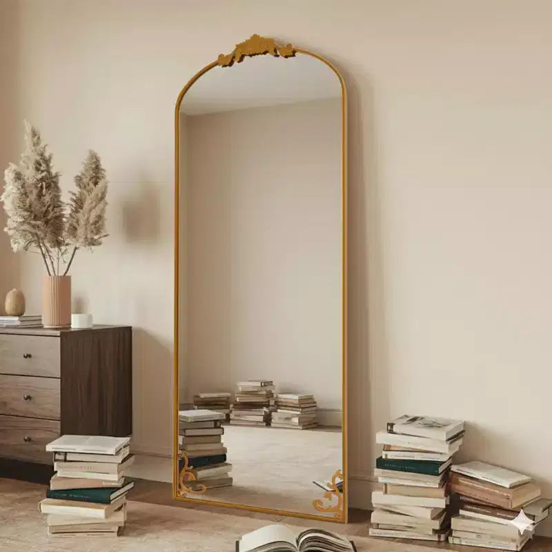 Specchio ad arco a figura intera 65x22 Specchio vintage in metallo stile barocco, oro antico