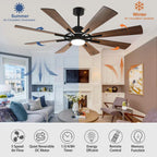 Ventilatore da soffitto con luci telecomandato e 8 grandi pale in legno
