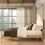 Letto a baldacchino Harbor King con testiera imbottita, biondo/Swiss Coffee (MD2411-01)