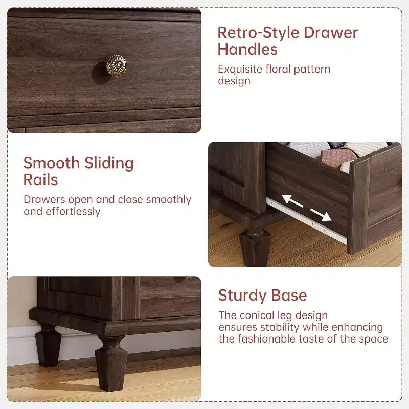 Comò a 8 cassetti per camera da letto, mobile TV vintage da 150 cm con maniglie intagliate e gambe affusolate, cassettiera in legno con grande capacità di archiviazione