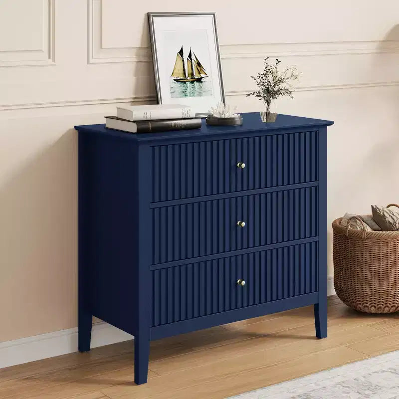 Cassettiera Heynemo a 3 Cassetti, Comodino in Legno Verniciato Alto 76 cm con Contenitore, Ampio Cassettone Moderno con Guide a Sfera