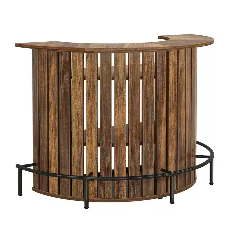 Mini Bar a 4 Livelli a Forma di Arco, Tavolo Bar Moderno Rustico con Poggiapiedi e Costruzione in MDF