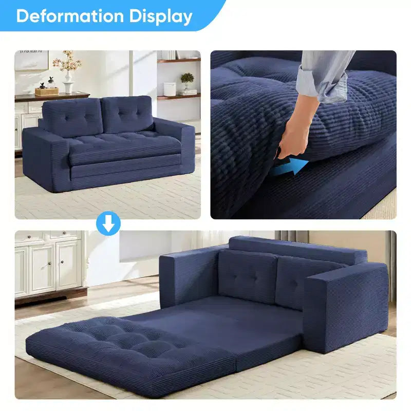 Mjkone Divano letto futon convertibile 2 in 1 da 180 cm, in tessuto a coste, pieghevole, con bottoni trapuntati, divanetto salvaspazio