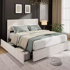 CuisinSmart - Struttura letto in velluto a coste con testiera, struttura letto imbottita con piattaforma con 4 cassetti portaoggetti e supporto a doghe in legno