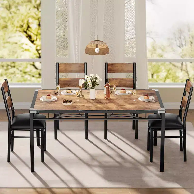 Set tavolo da pranzo per 4, con 4 sedie imbottite, set da 5 pezzi tavolo da cucina e sala da pranzo in legno con protezione angolare per cucina, appartamento, piccoli spazi
