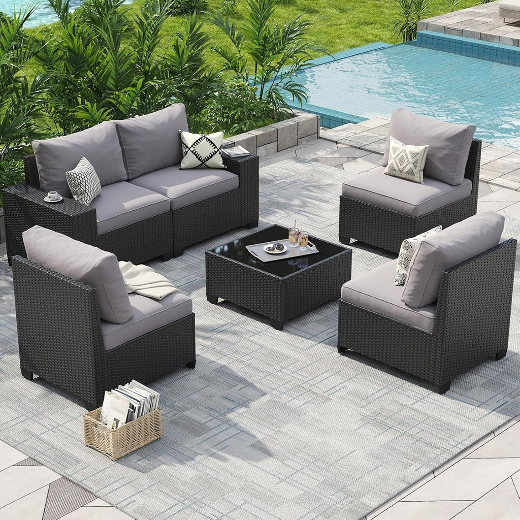 Set di Mobili da Esterno per Patio con Cuscino Spesso 10 cm