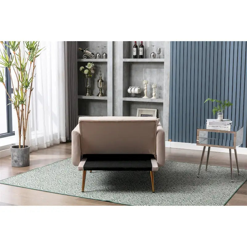 Divano letto-poltrona in velluto trapuntato con piedini color oro rosa per salotto