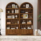 Libreria ad arco da 72 pollici con cassetto portaoggetti, mobile espositivo moderno a 6 ripiani in legno con ripiani aperti e cassetto inferiore, anta curva dell'armadio