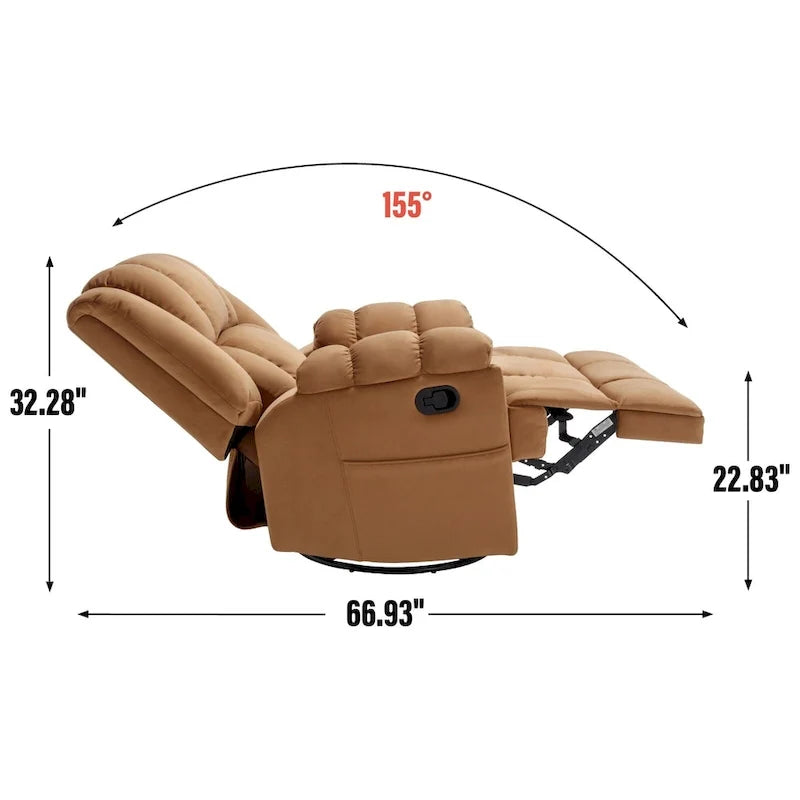 Poltrona reclinabile manuale oversize verde con girevole, dondolo e rivestimento in tessuto